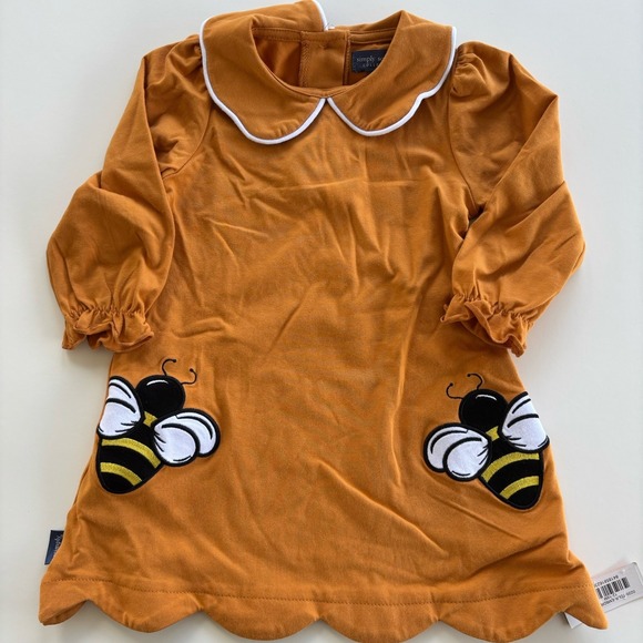 NWT Simply Southern Boutique Baby Dress 12-18M Mustard Yellow Honey Bees NWT - Picture 1 of 8